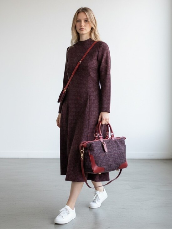 Fendi Handbags - FIRM PRICE! Fendi Zucchino Canvas Leather Purple/Red Color Combination 2Way/DB